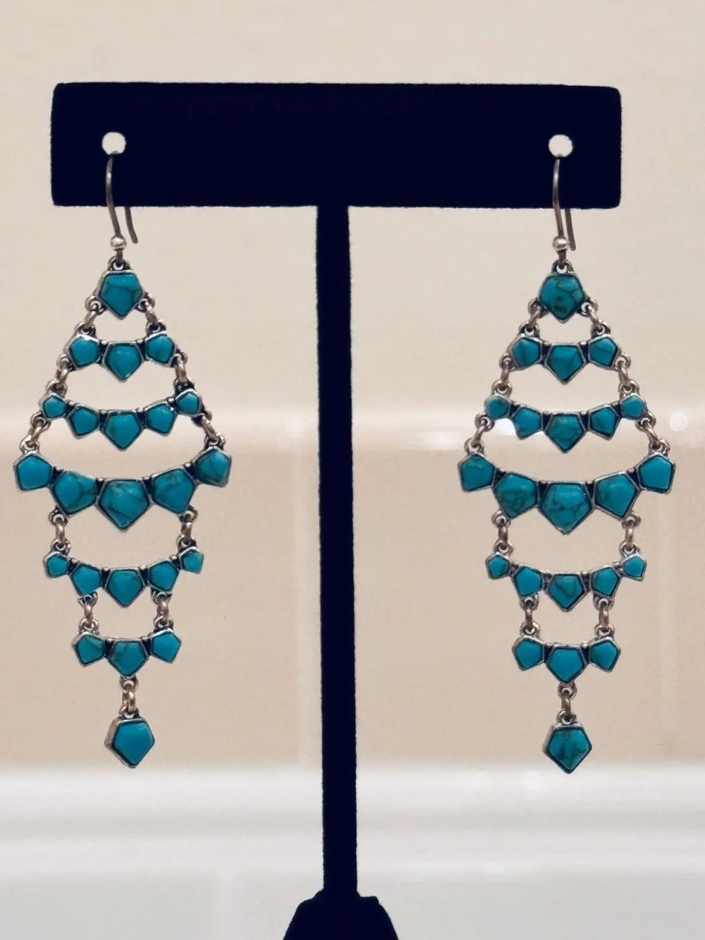 Lucky Brand “Emerson” Silver and Turquoise Chandelier Drop Earrings NEW!